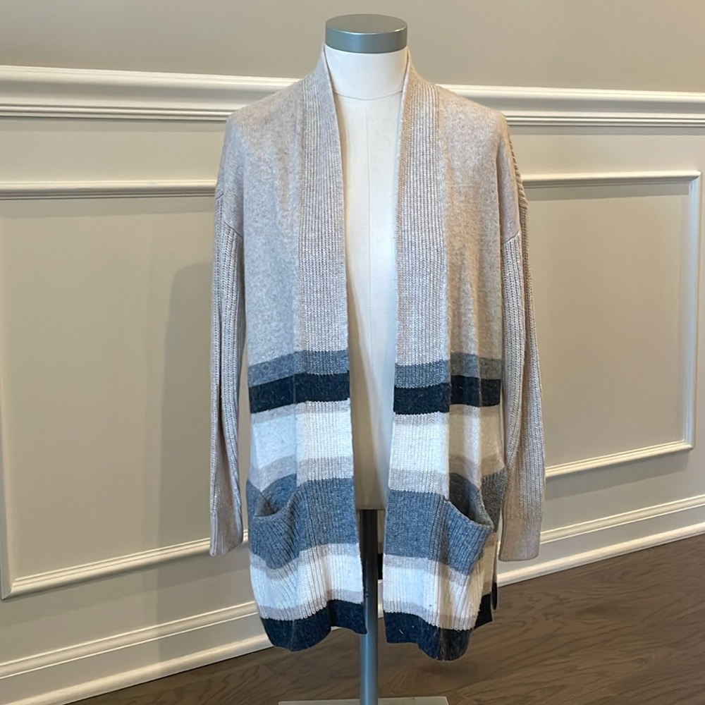 LOFT Beige and Grey Striped Cardigan - Size XS